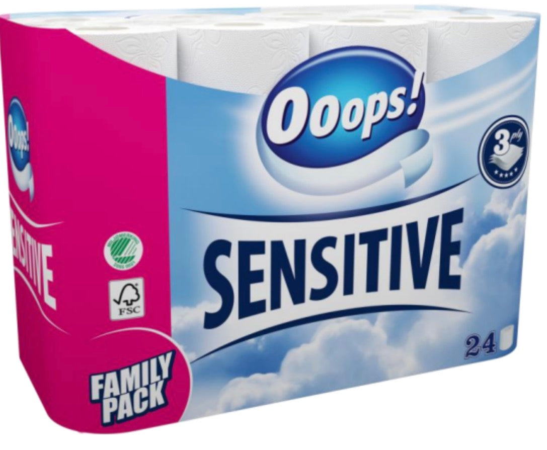 Toalettpapir Ooops! Sensitive 3-lag 24 ruller