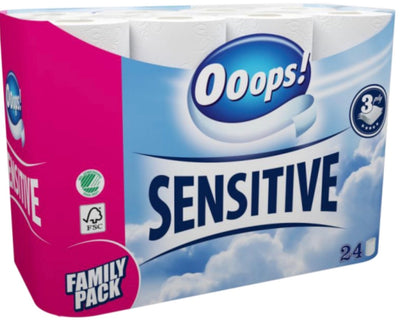 Toalettpapir Ooops! Sensitive 18,8m 3l 24 ruller