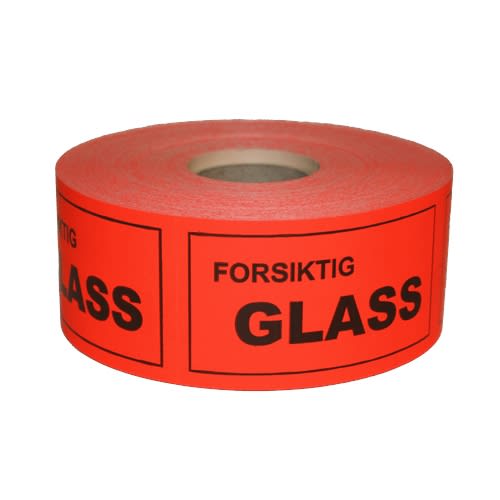 Etikett -Forsiktig glass 115x60mm