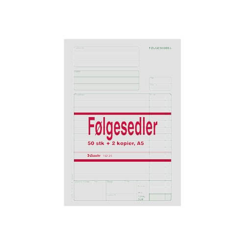 Følgeseddel A5, 50ark med 2 kopier