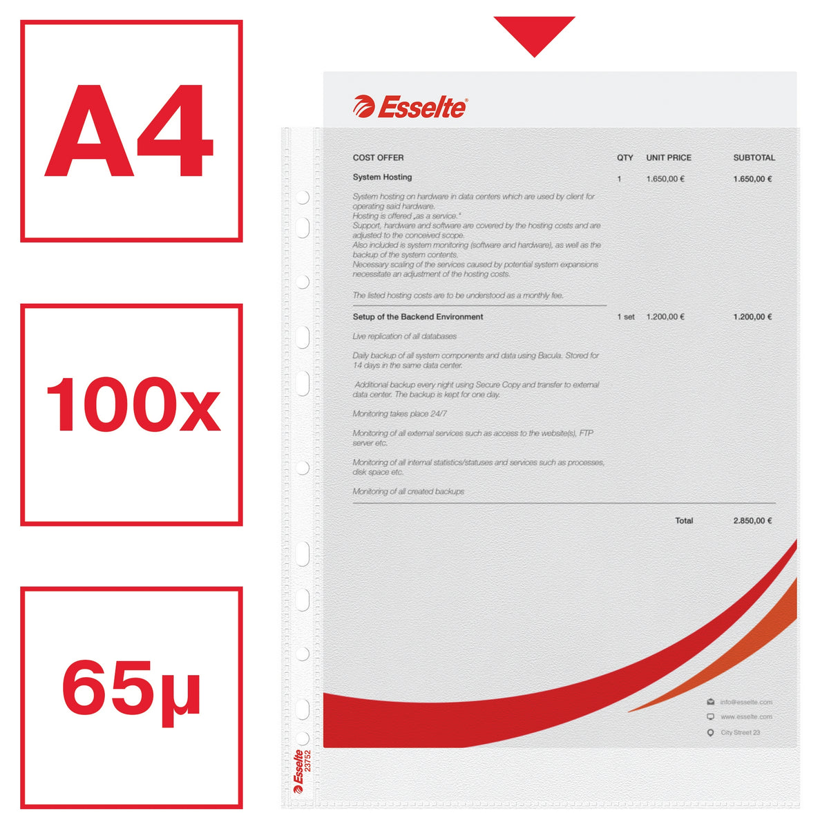 Plastlomme A4 m/toppåpning 65my klar