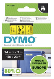 Tape Dymo D1 24mm x 7m sort/gul