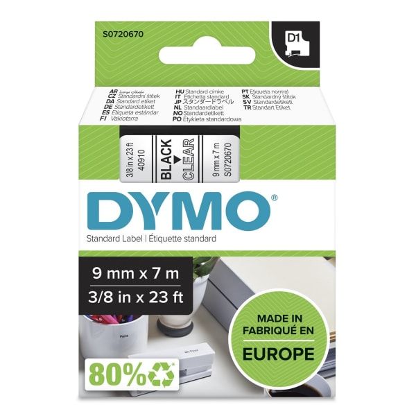Tape Dymo D1 9mm x 7m sort/klar