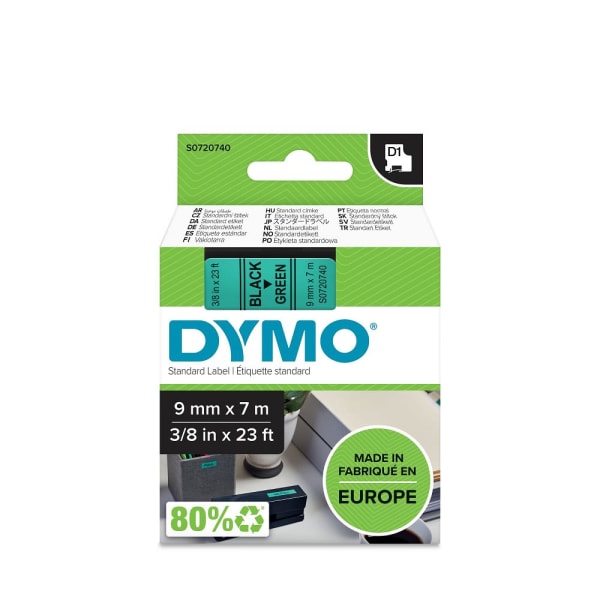 Tape Dymo D1 9mm x 7m sort/grønn