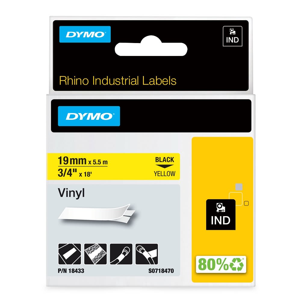 Vinyltape Dymo Rhino 19mm sort/gul