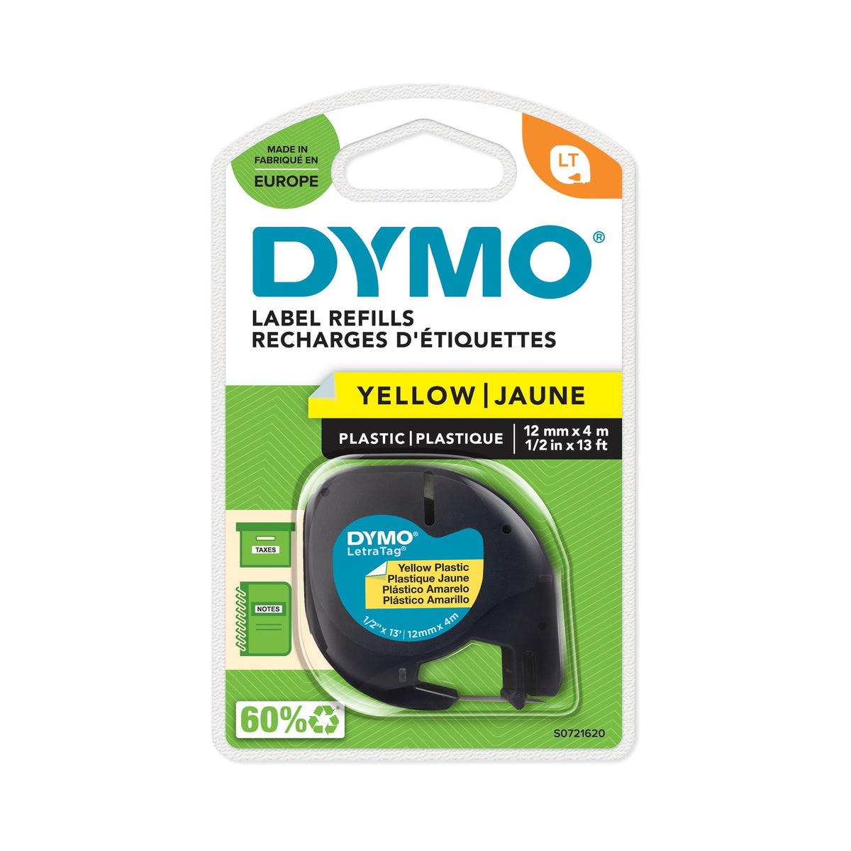 Tape Dymo LetraTag Plast 12mmx4m gul
