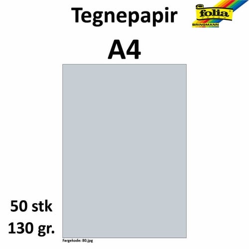 Tegnepapir A4 130g lys grå 50pk