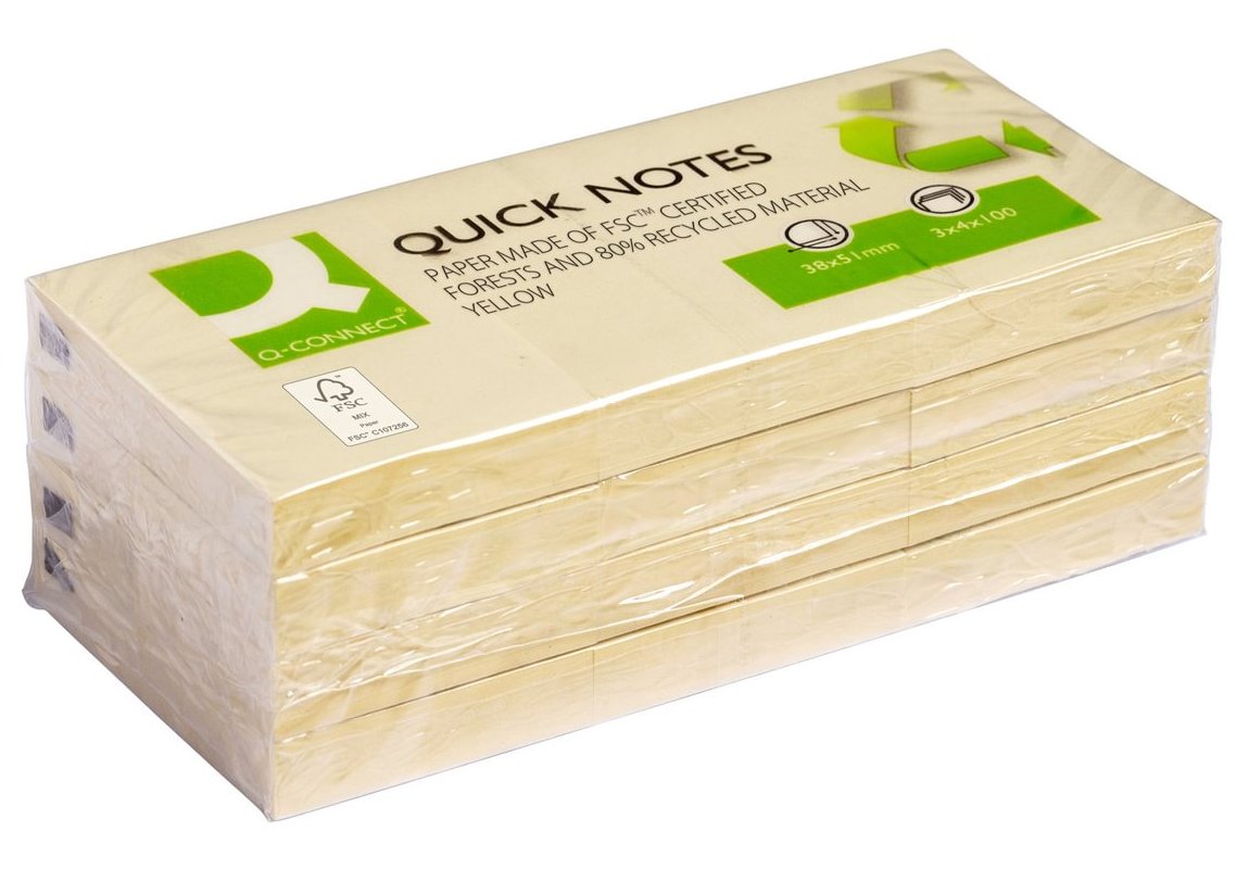 Notatblokk 38x51mm gul resirkulert