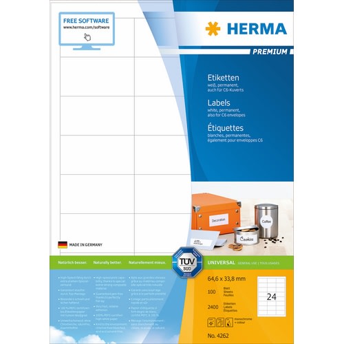 Etikett HERMA A4 64,6x33,8mm (100)
