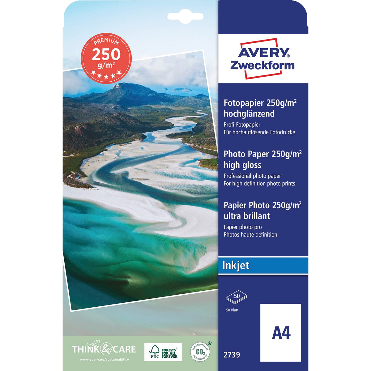 A4 Avery Fotopapir Glossy Inkjet 250g
