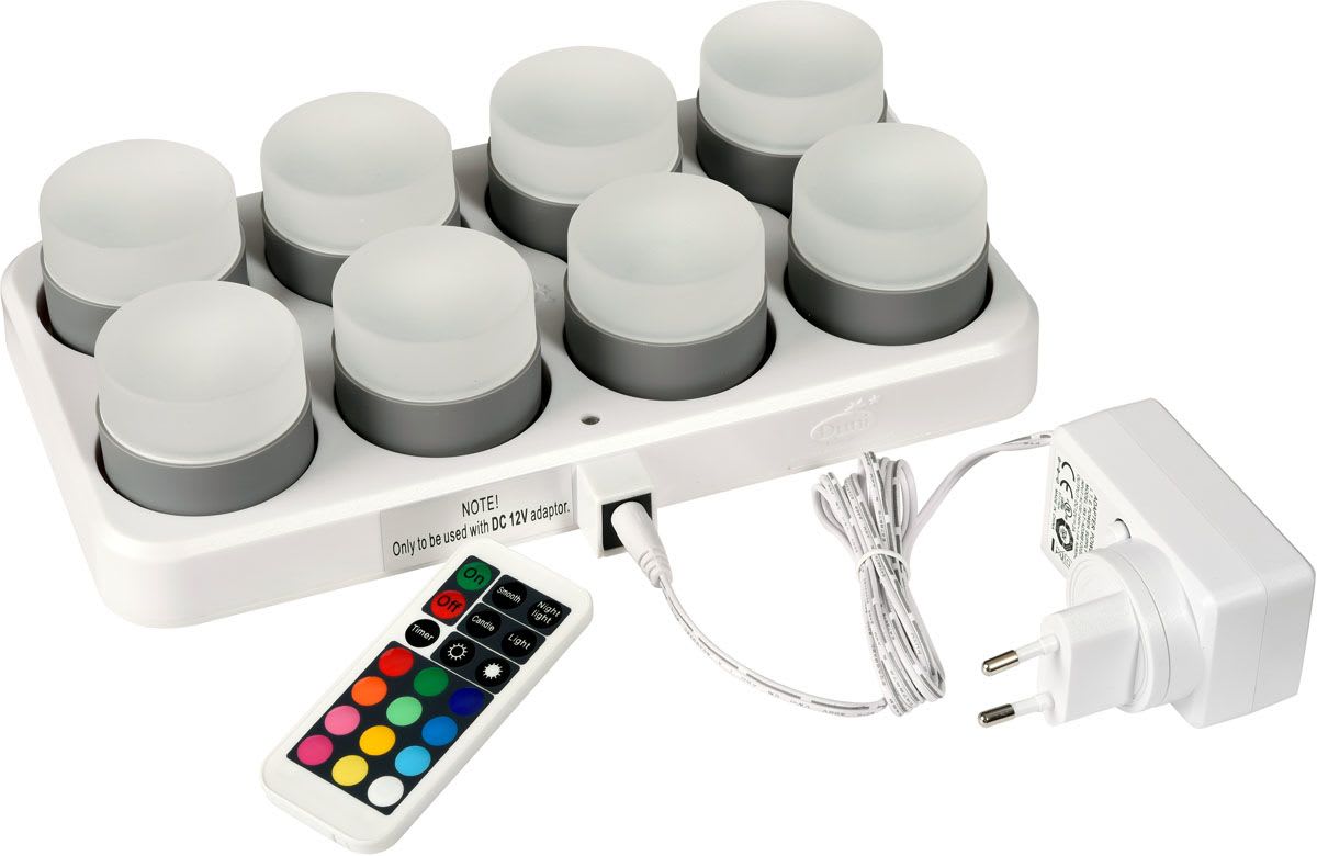 Lys LED oppladbare, 8 lys, m/lader