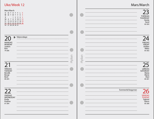 Aplan Pocket Uke årssett 2026