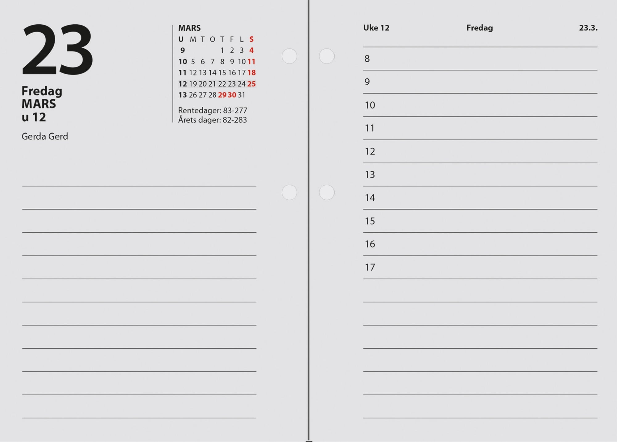 Bordkalender bokmål 2026