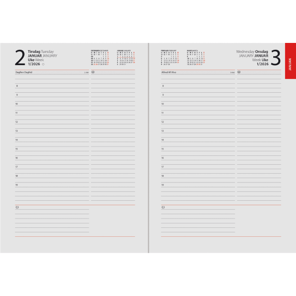 Dagbok A5 im.skinn trend m.reg 2026