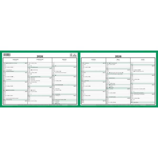 Kontorkalender A4 dobbel 2026