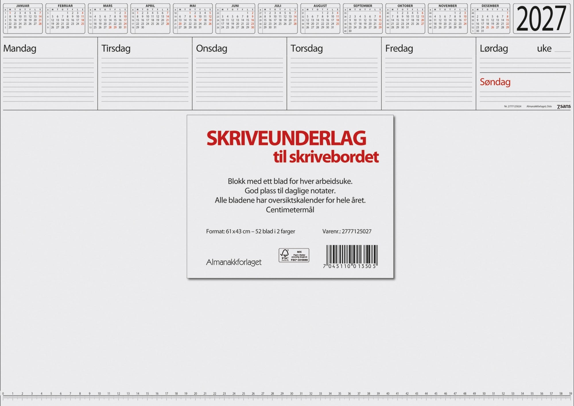 Kalender skriveunderlag 2026