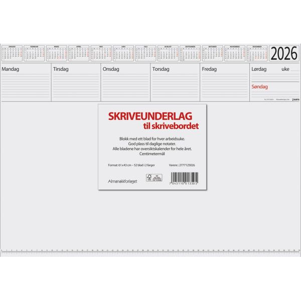 Kalender skriveunderlag 2026