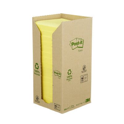 Notatblokk Post-it Resirk. 76mx76 Gul