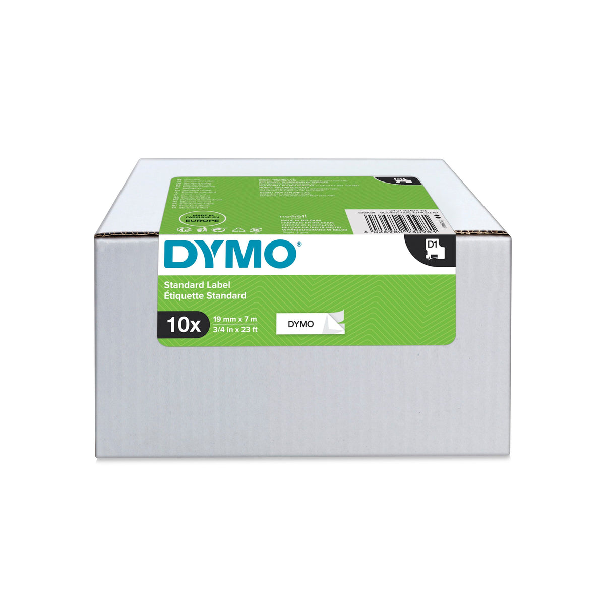 Tape Dymo D1 19mm x 7m sort/hvit økon.