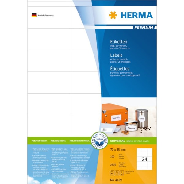 Etikett HERMA A4 70x35mm (100)
