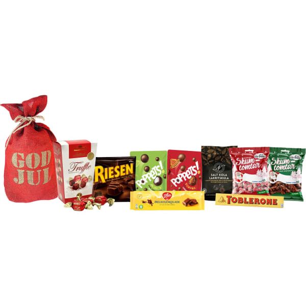 Rød julesekk med godteri