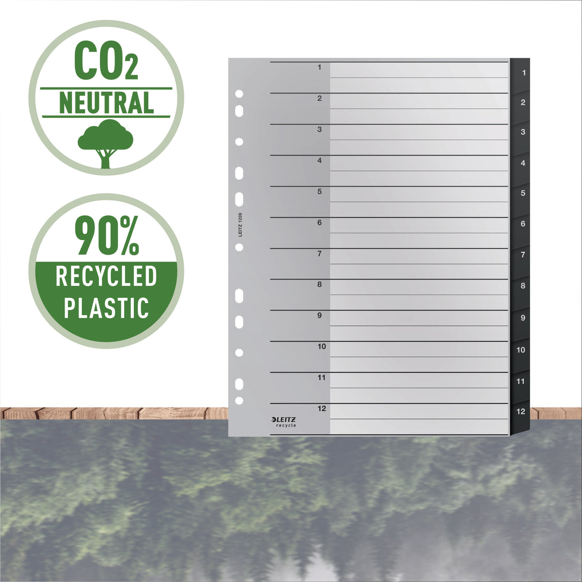 Skillekort PP A4 recycle 1-12 grå