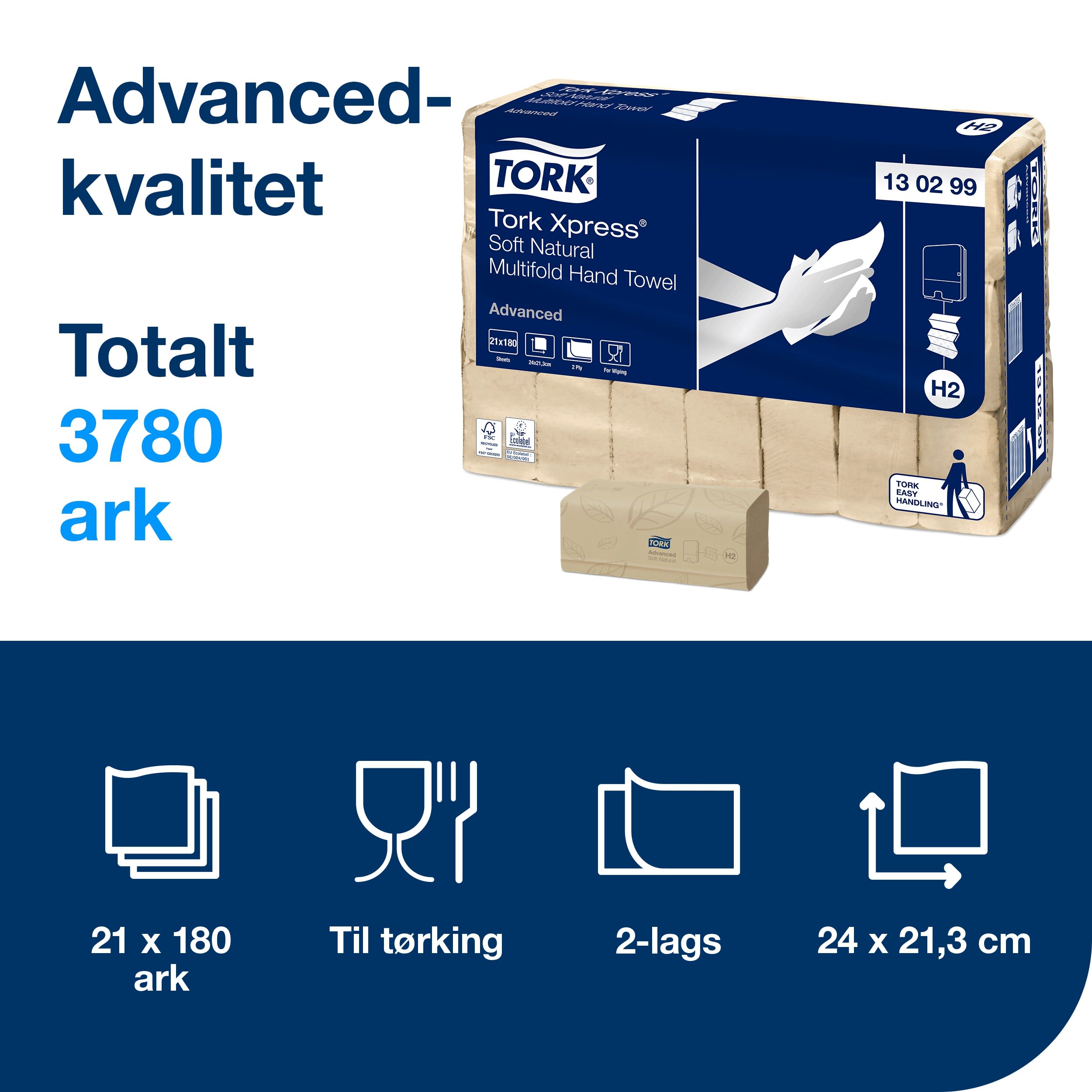 Håndtørk H2 Xpress Myk Multif. Natur H2