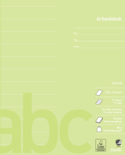Arbeidsbok 17x21 ulinj./11 linjer 17mm