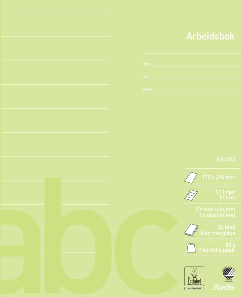Arbeidsbok 17x21 ulinj./11 linjer 17mm
