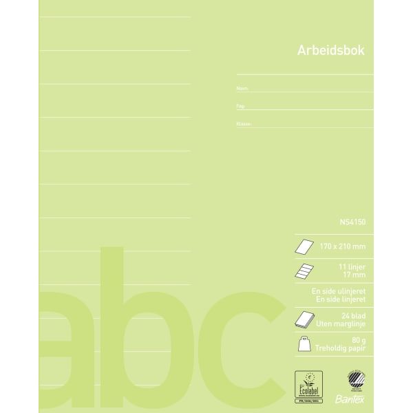 Arbeidsbok 17x21 ulinj./11 linjer 17mm