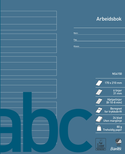 Arbeidsbok 17x21 linjert 8+10+8mm