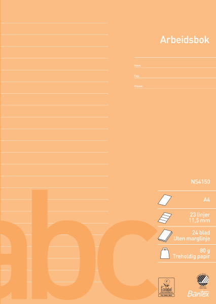 Arbeidsbok A4 linjer 11,5mm