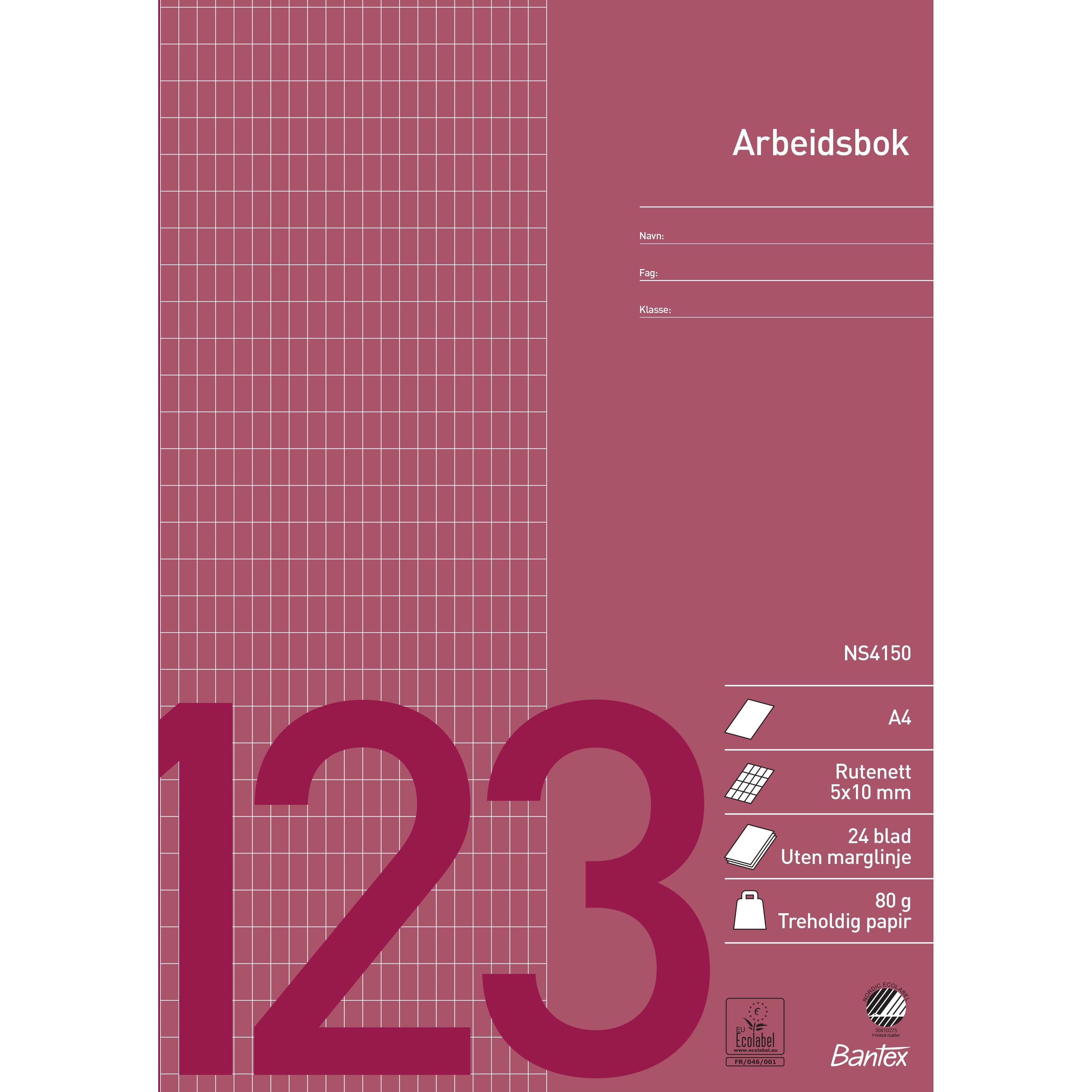 Arbeidsbok A4 rutet 5x10mm