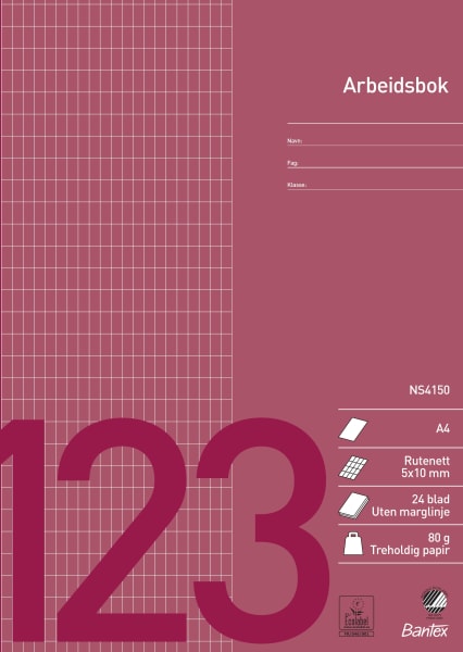 Arbeidsbok A4 rutet 5x10mm