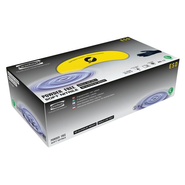 Hanske Nitril PF, ESD, lang sort M