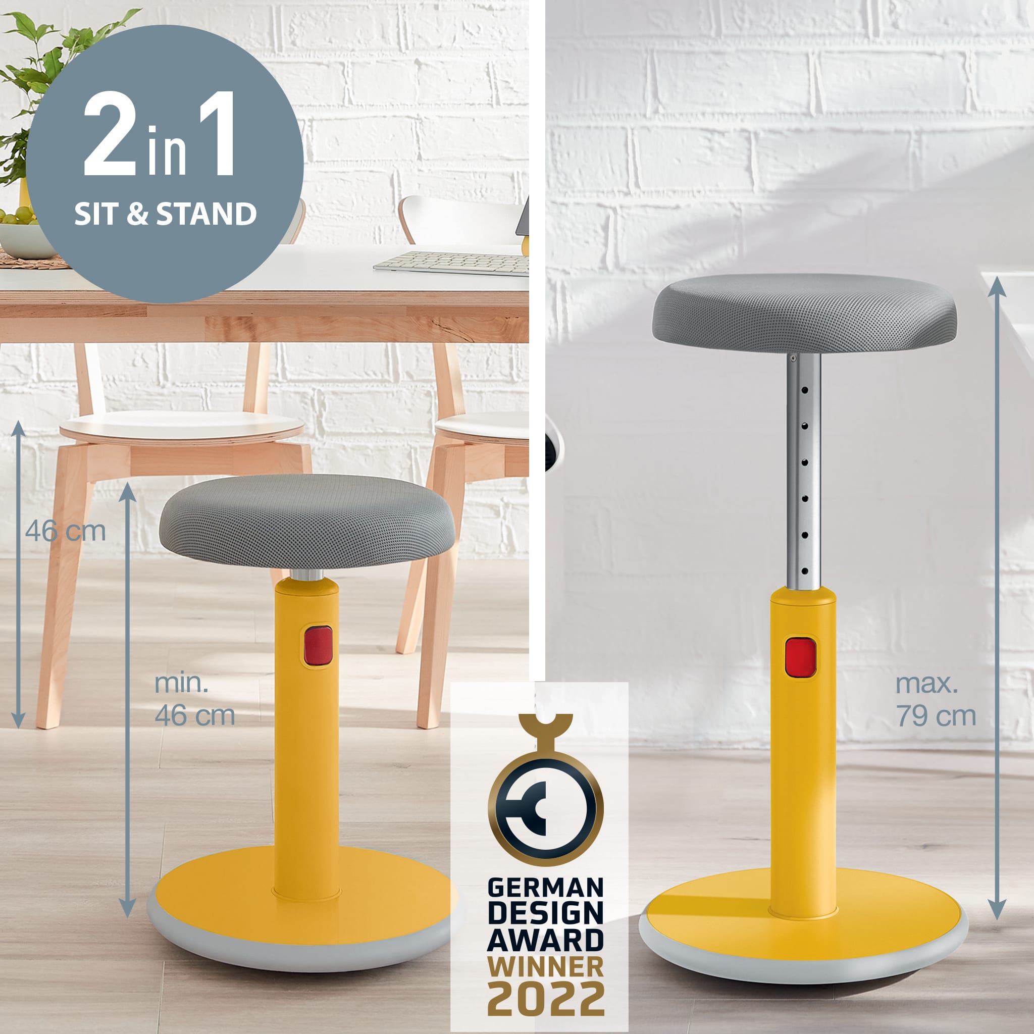 Aktiv Sit-Stand stol Ergo Cosy Varmgul