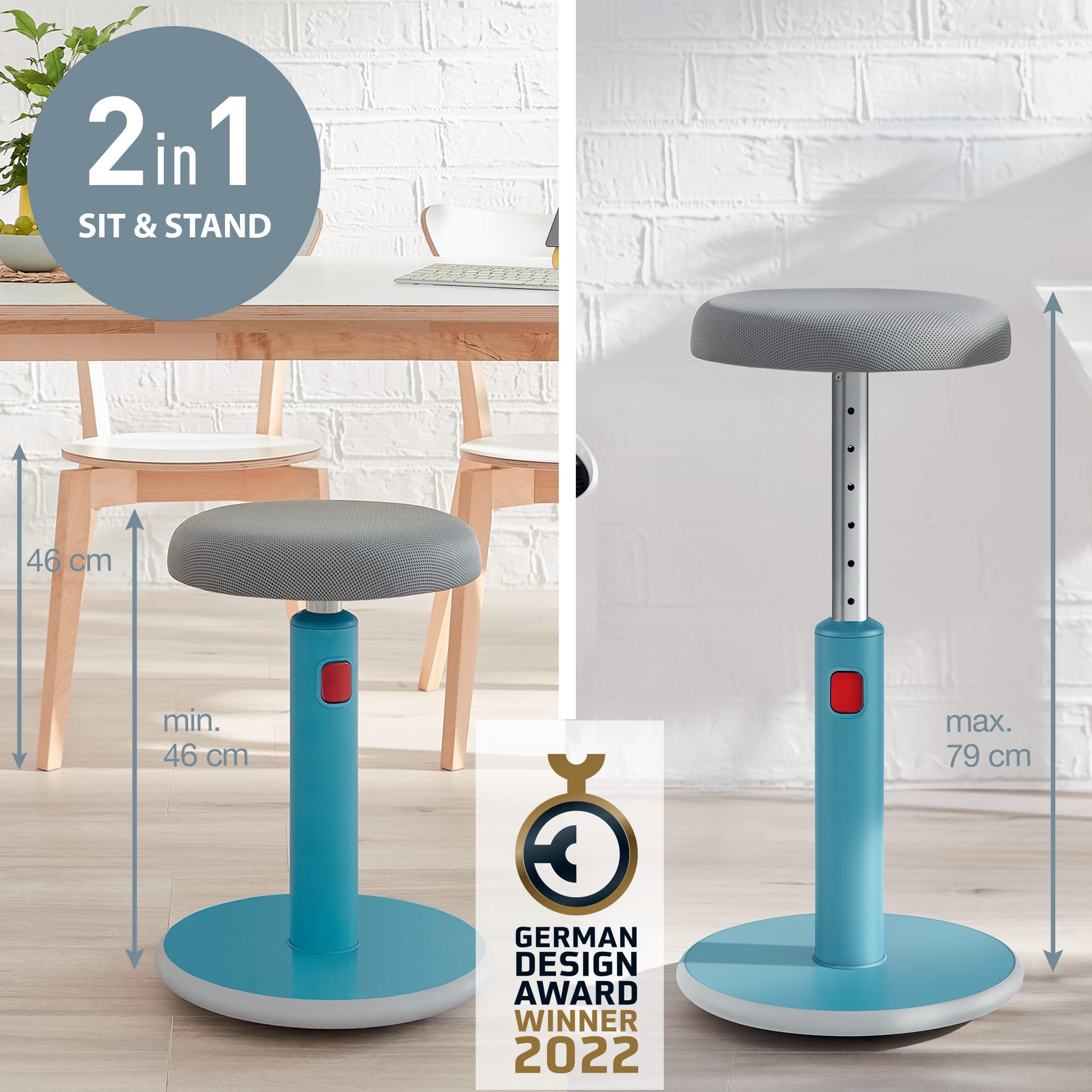 Aktiv Sit-Stand stol Ergo Cosy Sjøblå