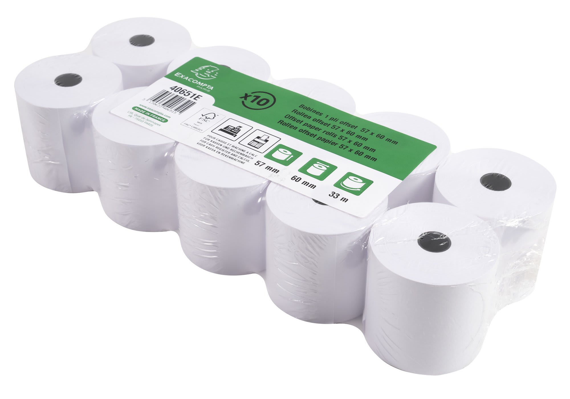 Kvitteringsrull 57xØ60x12mm 60g 33m