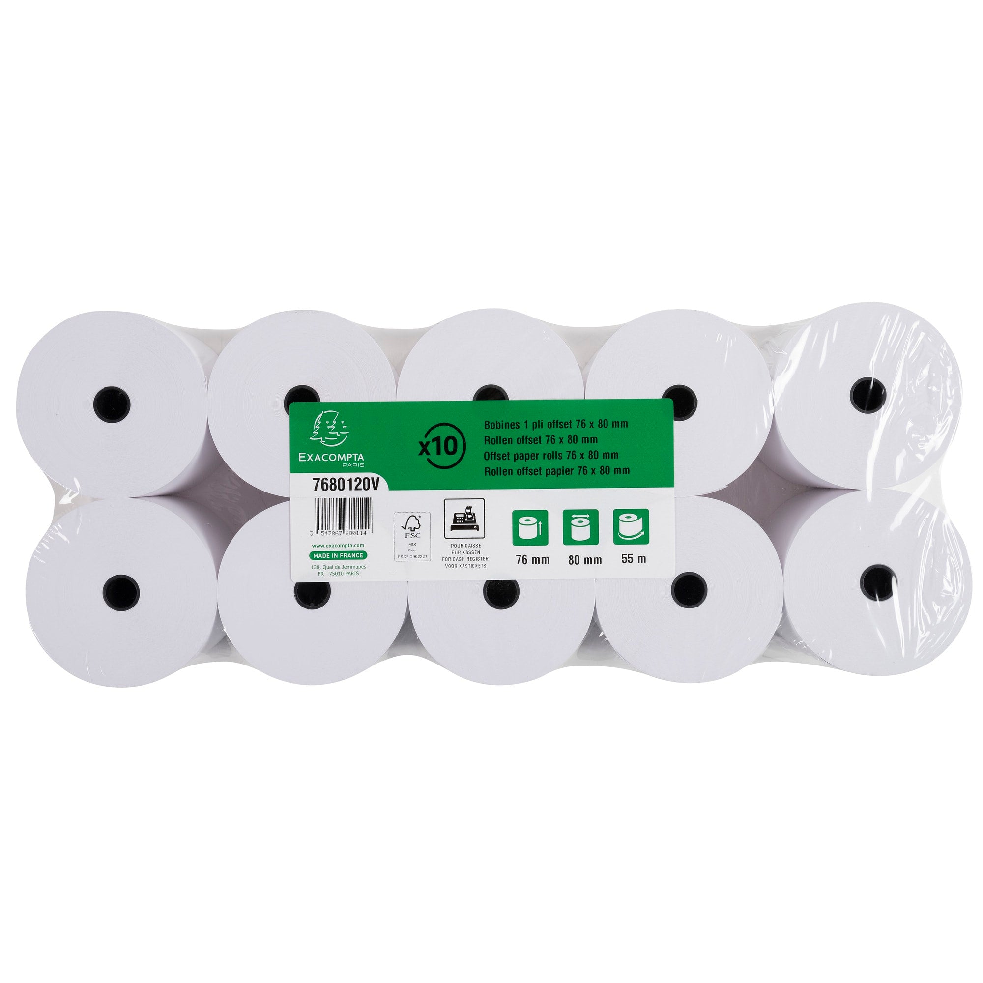 Kvitteringsrull 76x80x12mm 60g 50m