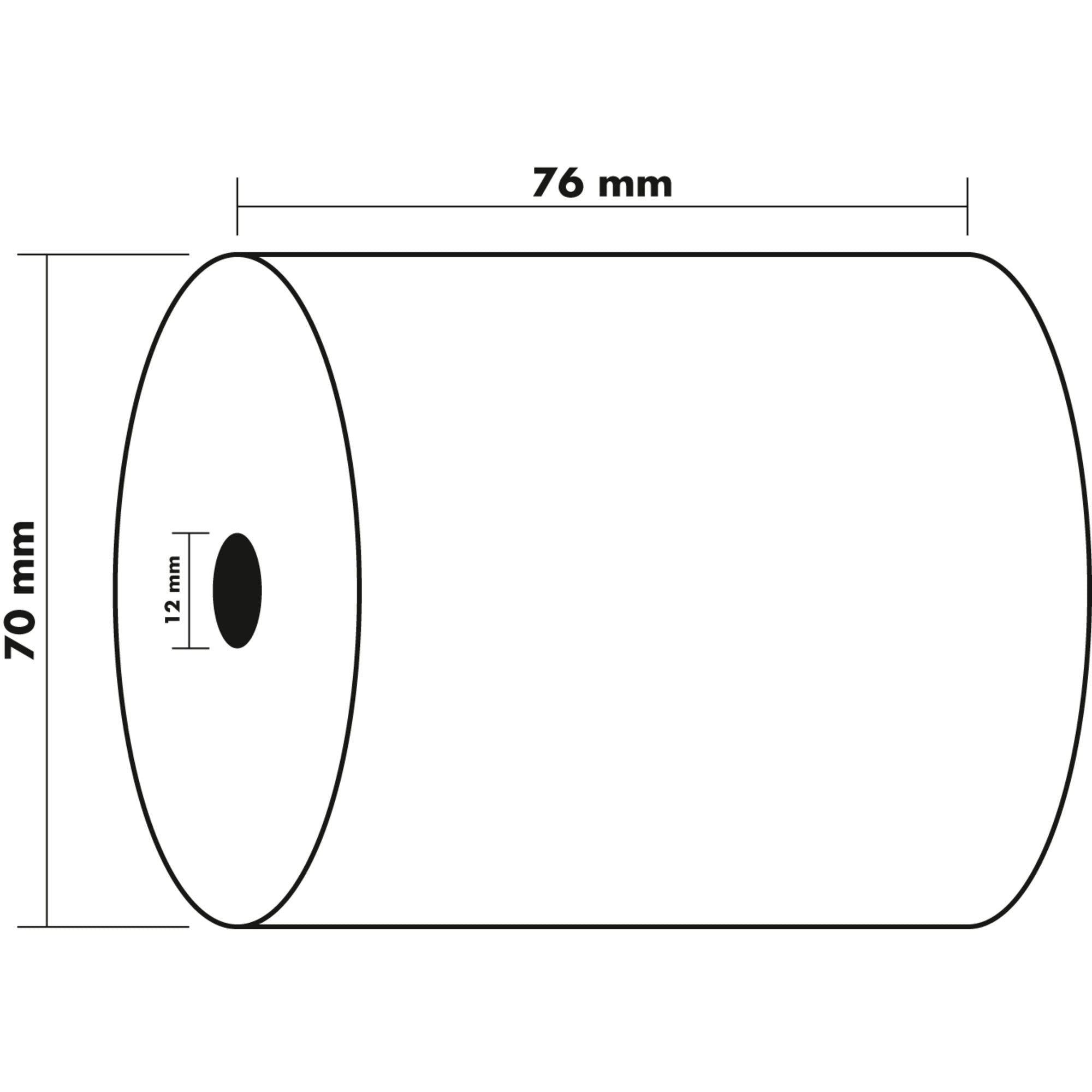 Kvitteringsrull 76x70x12mm 57g 25m 2-lag