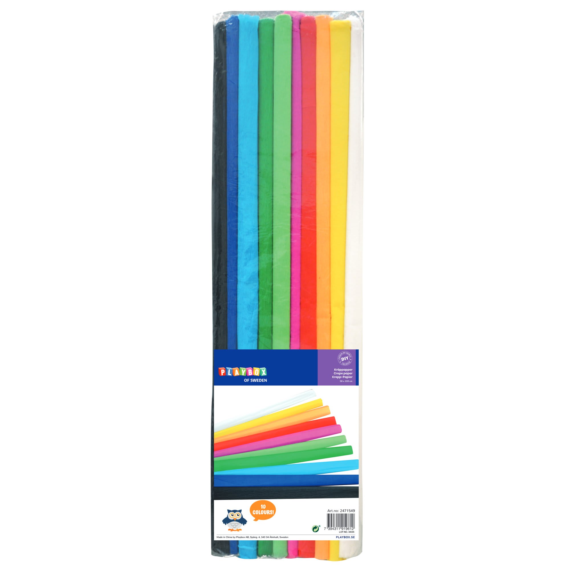 Kreppapir 50x200cm, 10 farger/stk