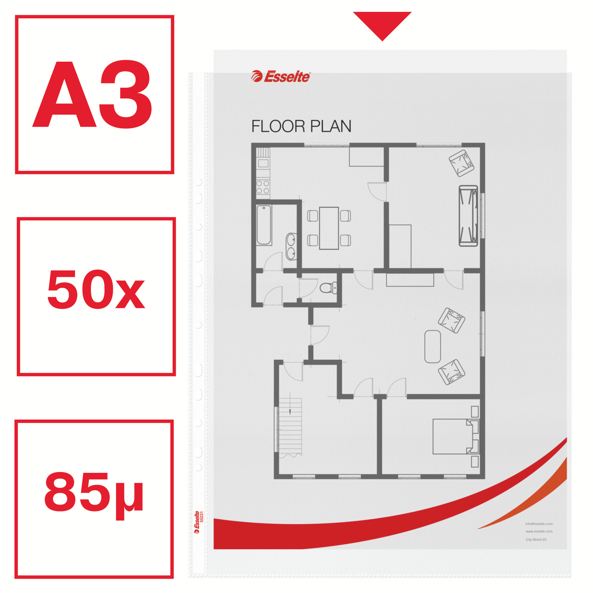 Plastlomme A3 vertikal 80my klar