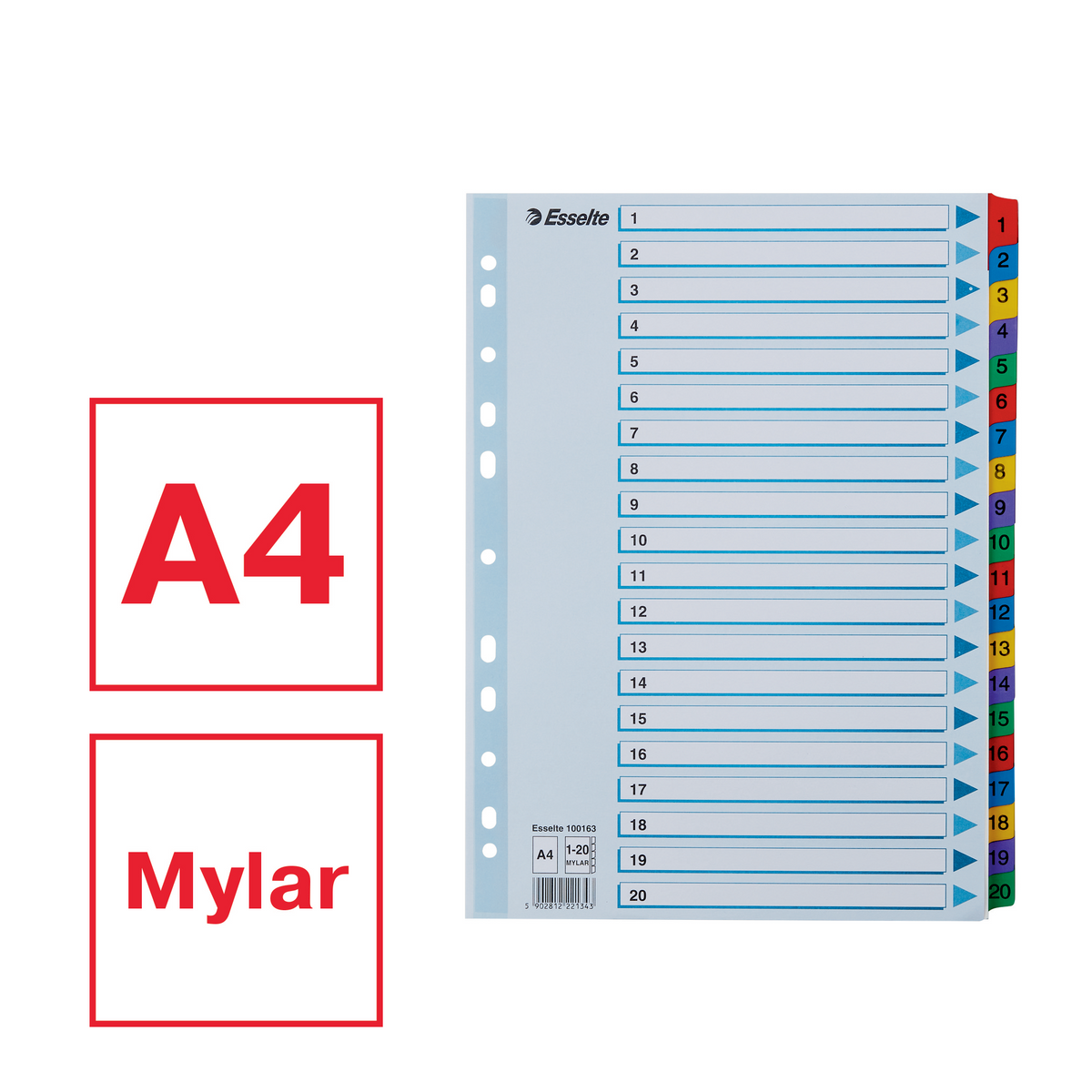 Skillekort Mylar A4 1-20 farget
