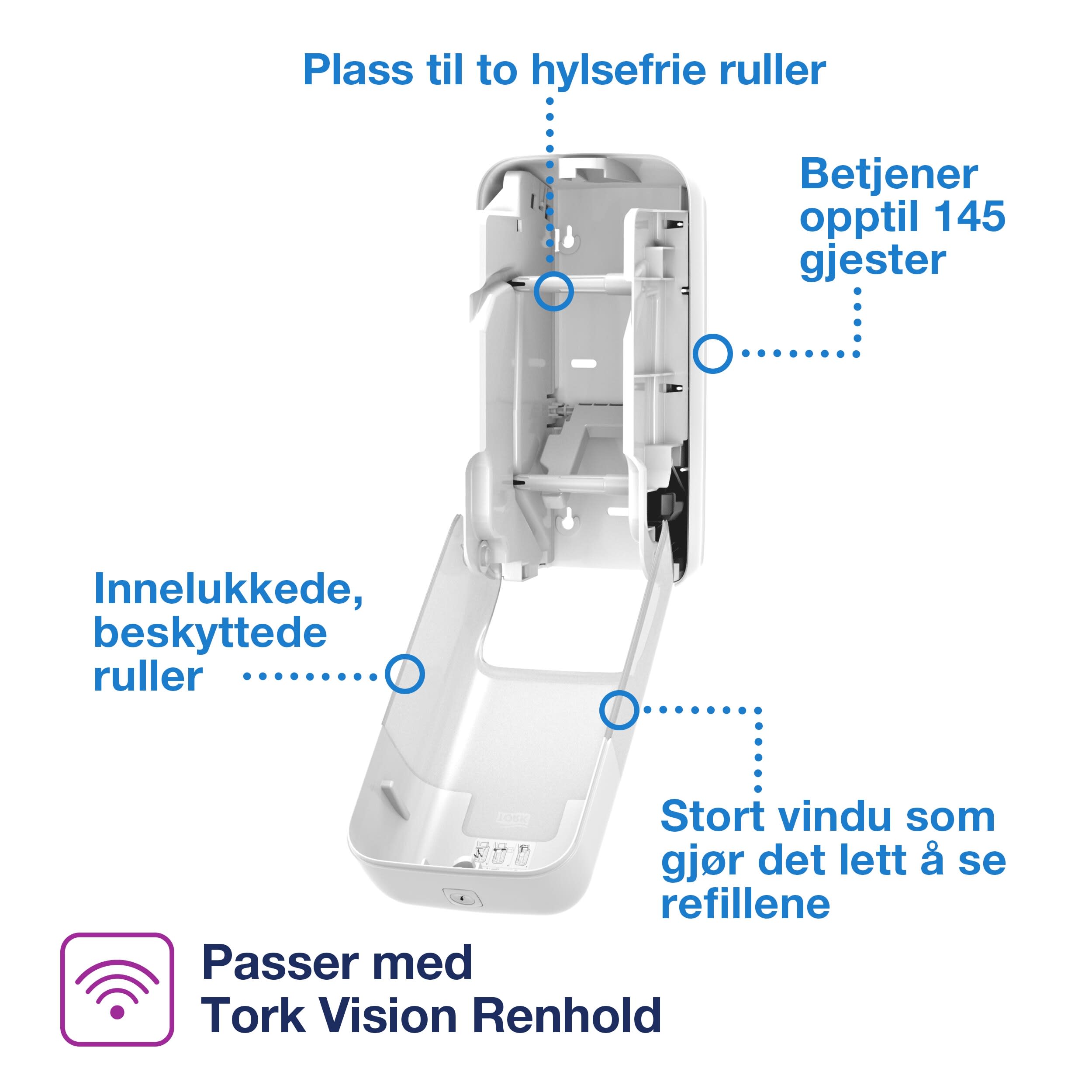 Dispenser Tork T7 Optiserve 2 ruller Hvit