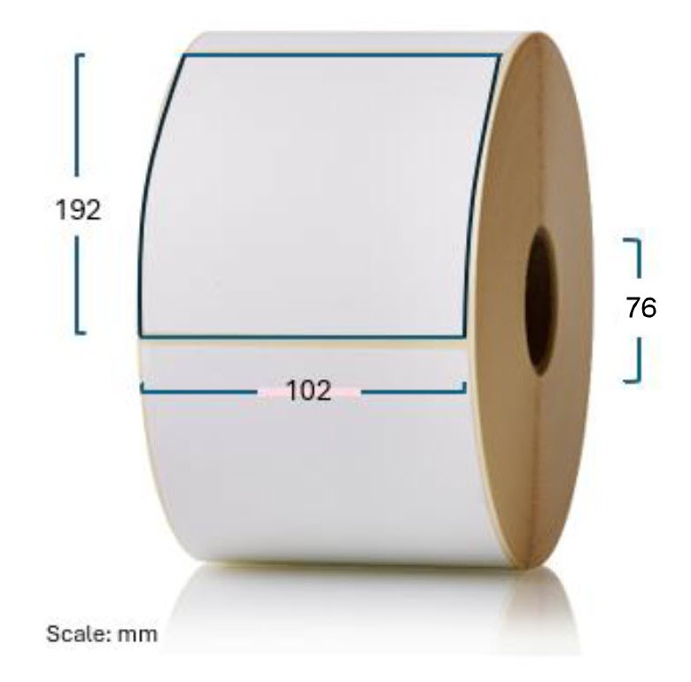 Etikett Thermo hvit 102x192mm kj.76mm