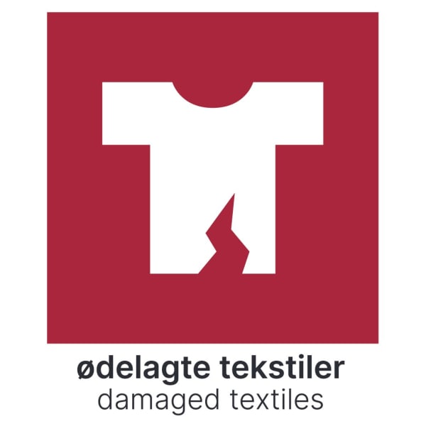 Etikett Ødelagte tekstiler 15x18cm