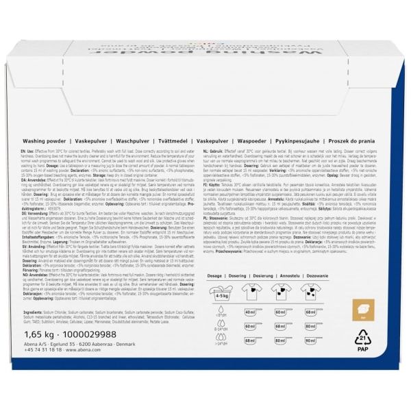 Tøyvask Abena kulør uparfymert 1,65kg