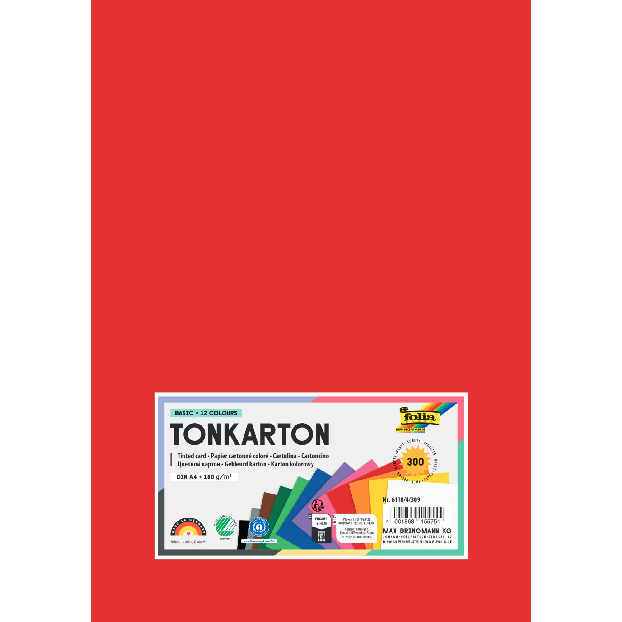 Kartong A4 180g 12 ass farger 300pk