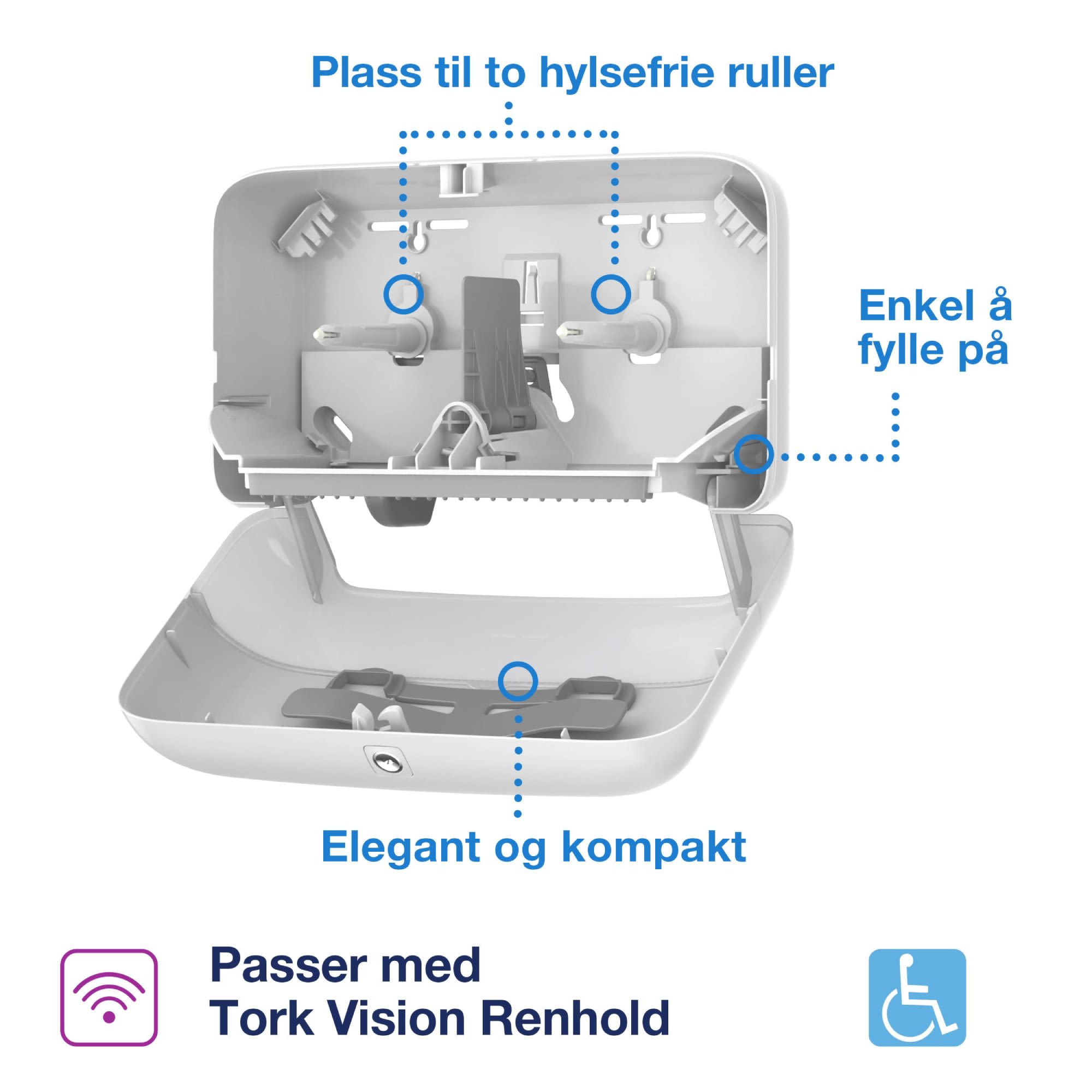 Dispenser Tork T7 toalett Twin hvit