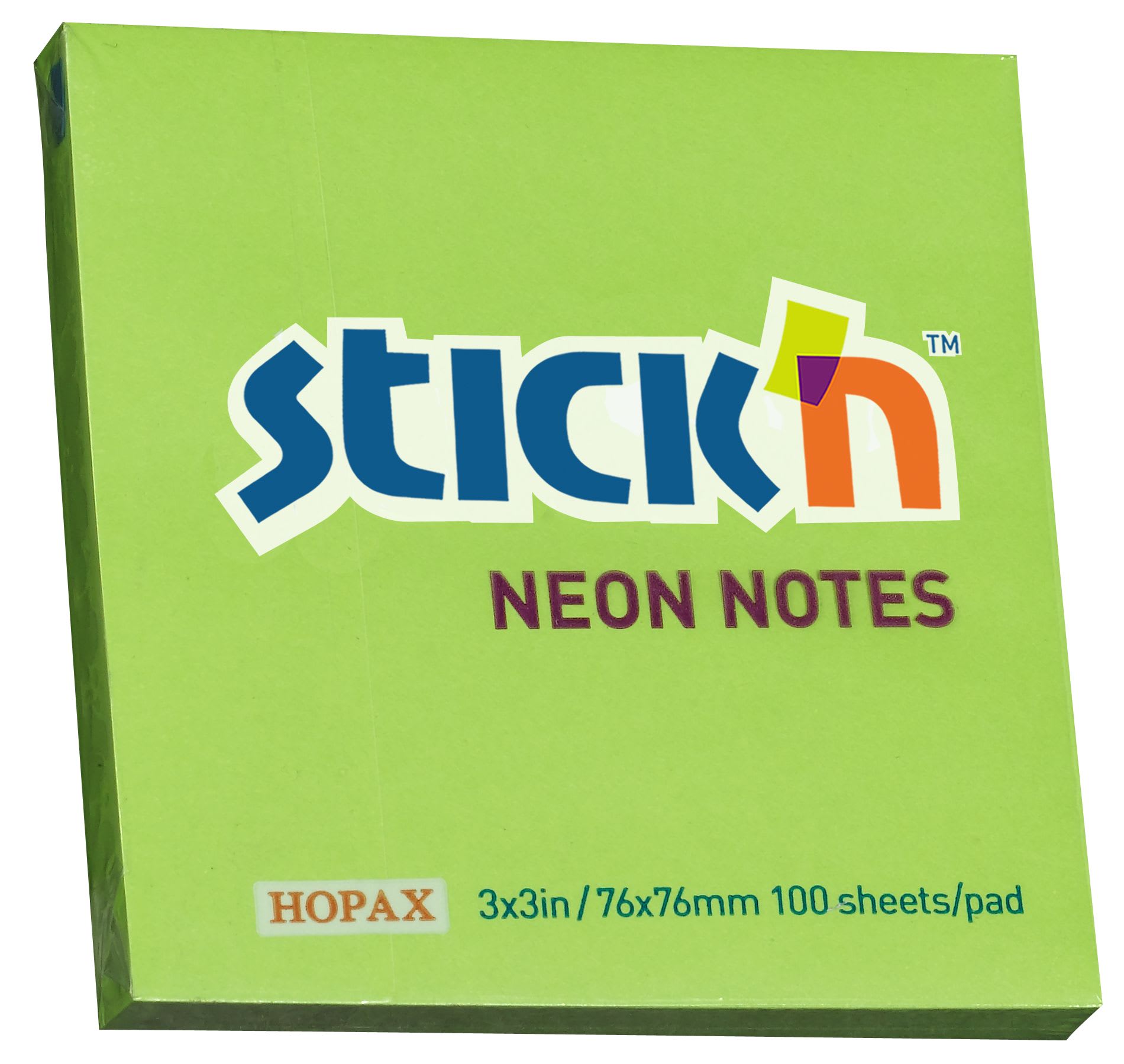 Notatblokk Stick'n 76x76 neongrønn